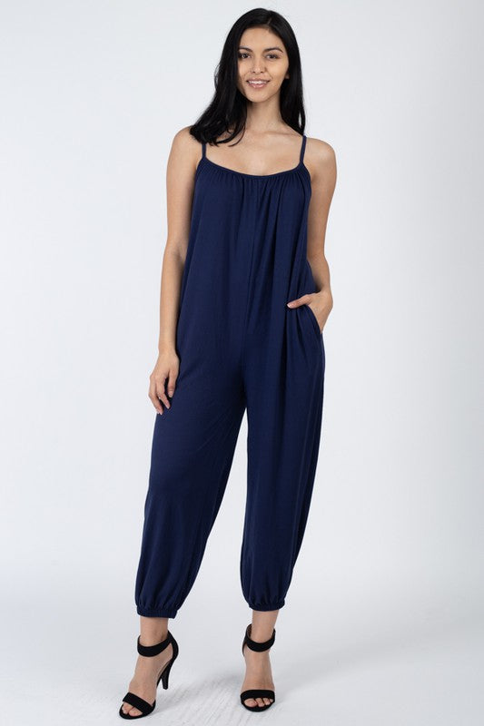 Spaghetti strap solid jumpsuit