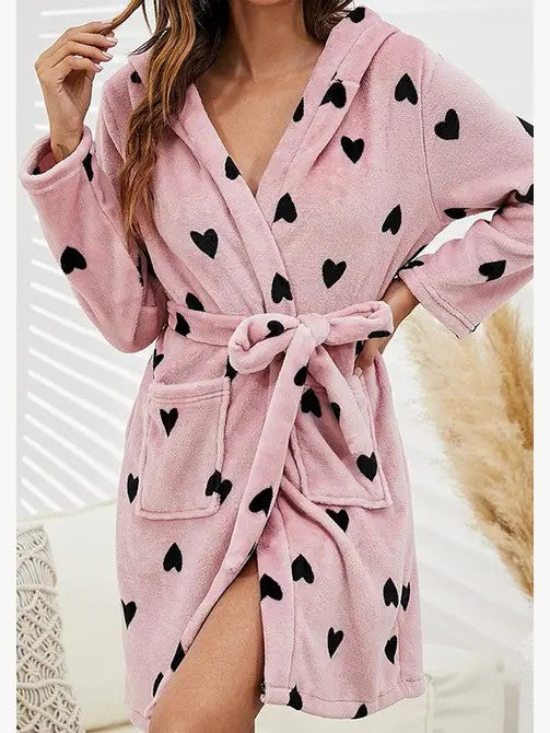 Heart Pattern Bath Robe