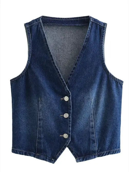 Cropped Denim Vest