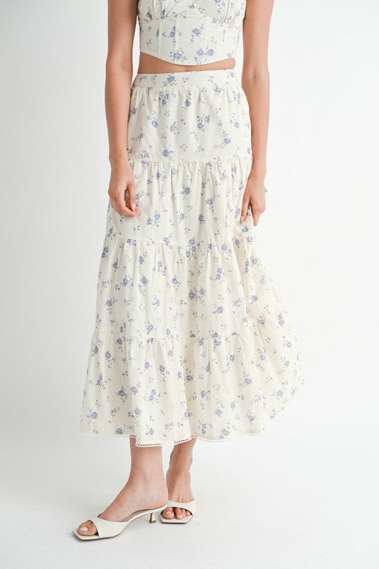 IPA2228S FLORAL TIERED MAXI SKIRT